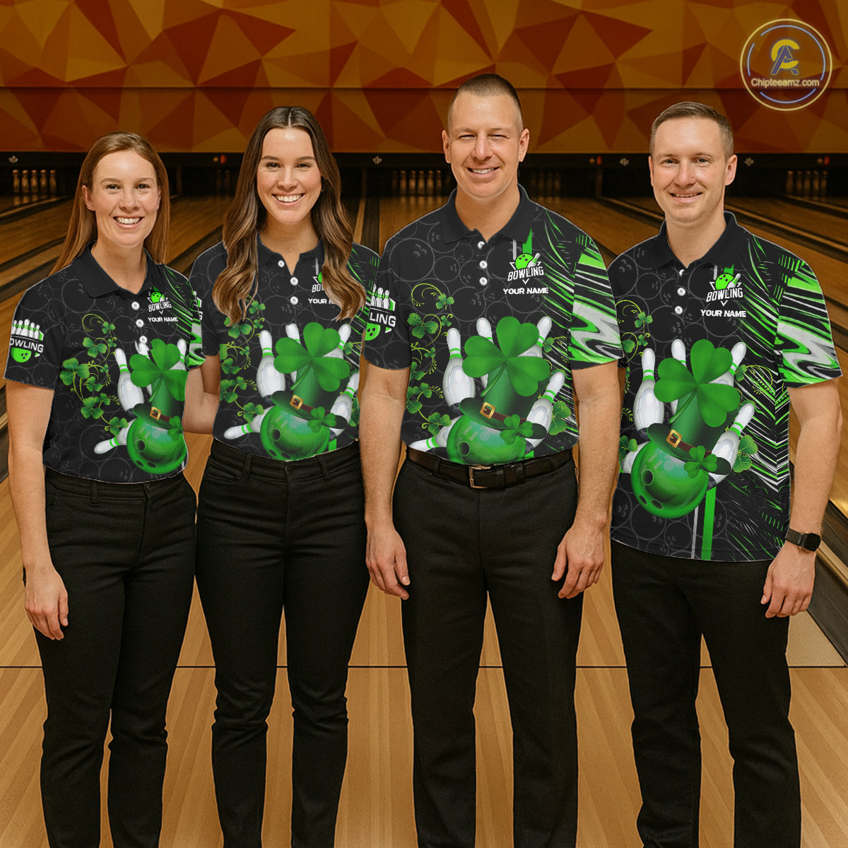 Black and Green Camo Bowling shirts for Women Custom St Patrick Shamrock Lucky Team bowling Jersey NQS11671