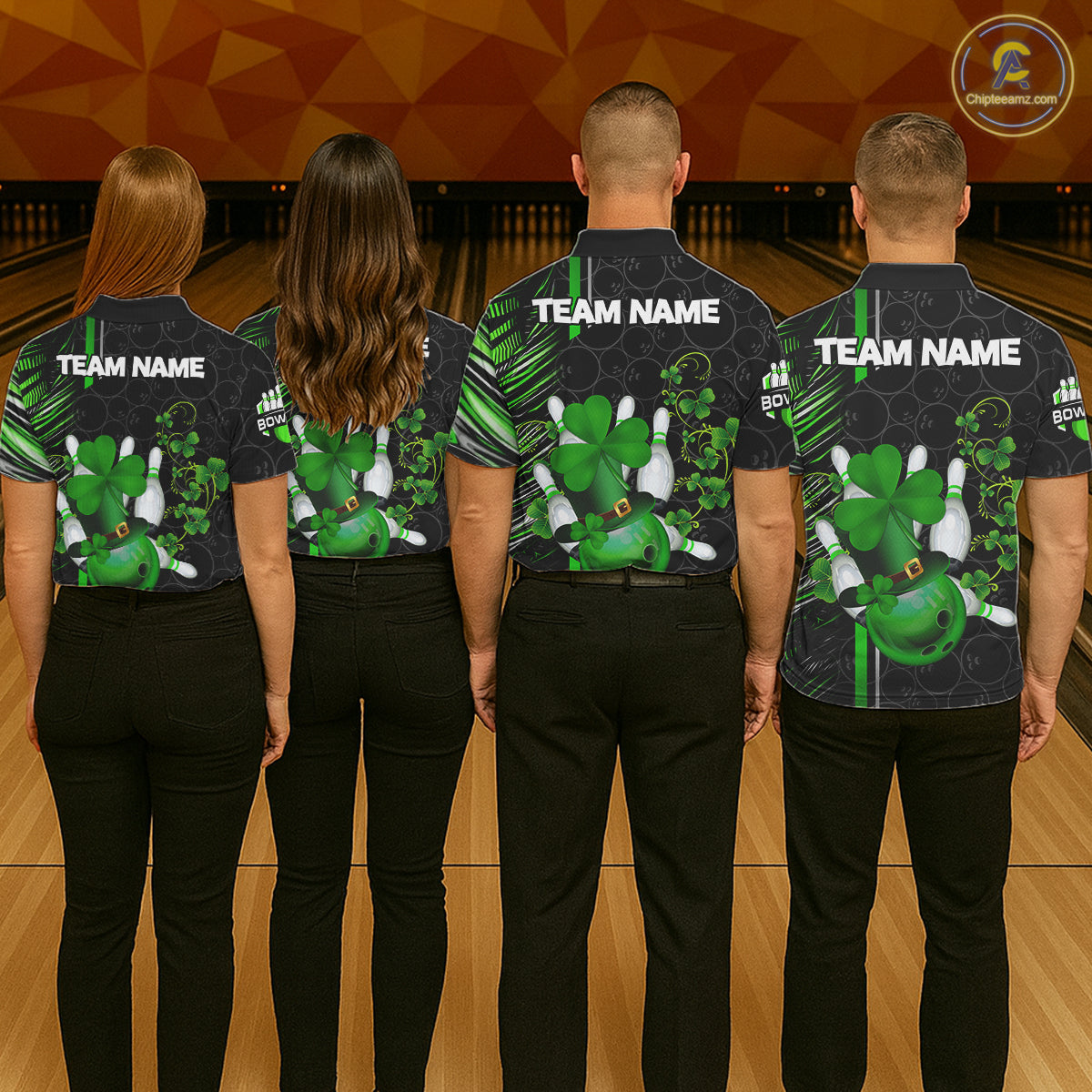 Black and Green Camo Bowling shirts for Women Custom St Patrick Shamrock Lucky Team bowling Jersey NQS11671