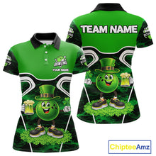 Load image into Gallery viewer, Funny Bowling and Beer Green Shamrock Bowling shirts for Women Custom St Patrick Team bowling Jerseys NQS11672