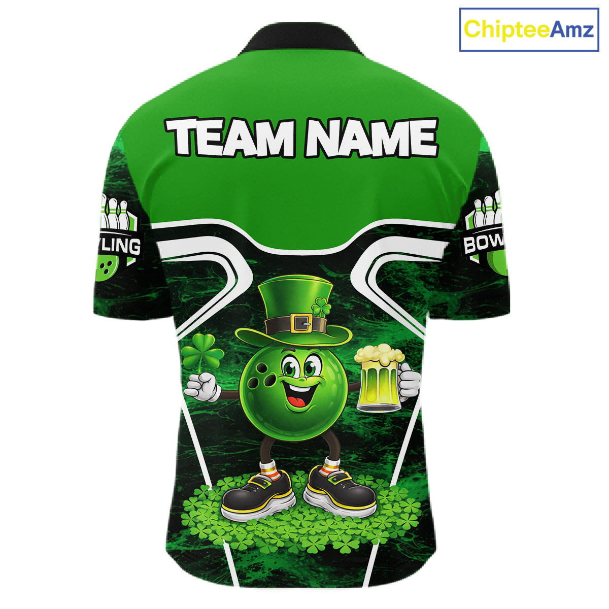 Funny Bowling and Beer Green Shamrock Bowling shirts for Men Custom St Patrick Team bowling Jerseys NQS11672