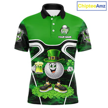 Load image into Gallery viewer, Funny Golf and Beer Green Shamrock Golf shirts for Men Custom St Patrick Team Men's Golf Jerseys NQS11673