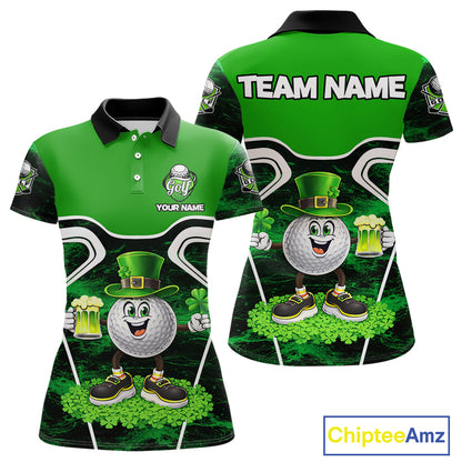 Funny Golf and Beer Green Shamrock Golf shirts for Women Custom St Patrick Team Ladies Golf Jerseys NQS11673