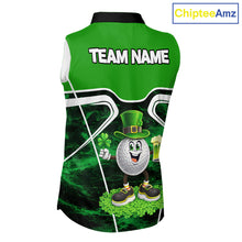 Load image into Gallery viewer, Funny Golf and Beer Green Shamrock Sleeveless Golf shirt Custom St Patrick Team Ladies Golf Jerseys NQS11673