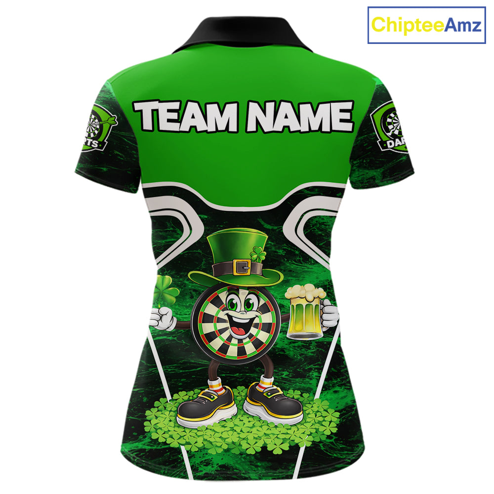 Funny Dart and Beer Green Shamrock Women Dart Shirts Custom St Patrick Team Ladies Dart Jerseys NQS11674