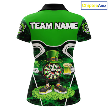 Funny Dart and Beer Green Shamrock Women Dart Shirts Custom St Patrick Team Ladies Dart Jerseys NQS11674