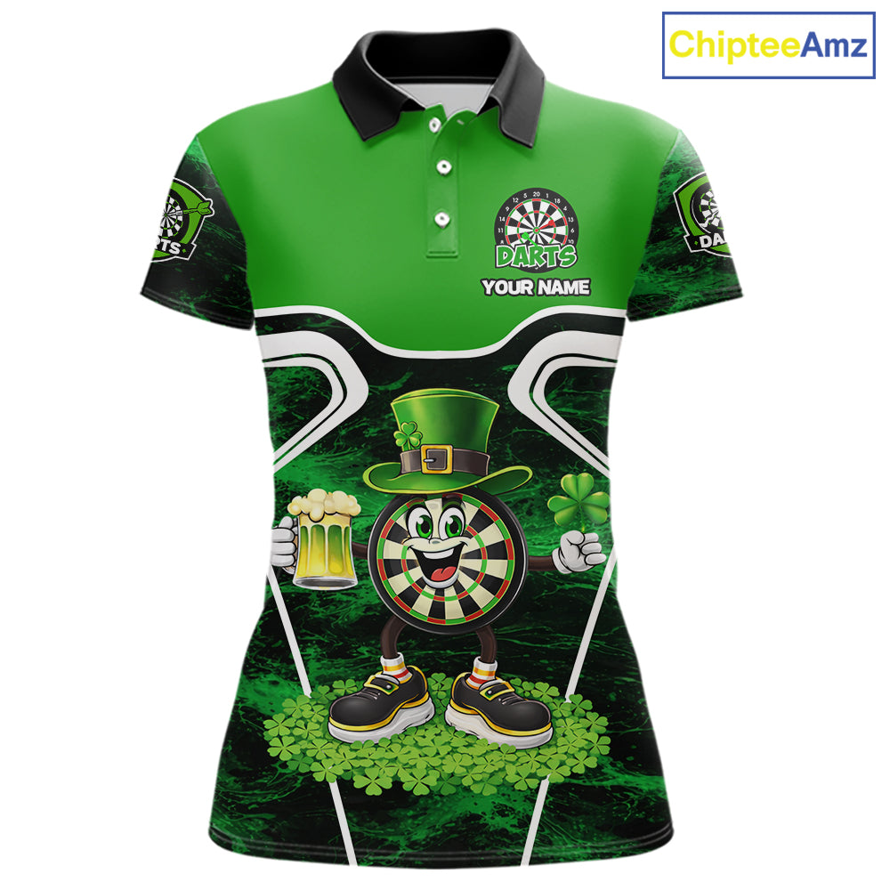 Funny Dart and Beer Green Shamrock Women Dart Shirts Custom St Patrick Team Ladies Dart Jerseys NQS11674