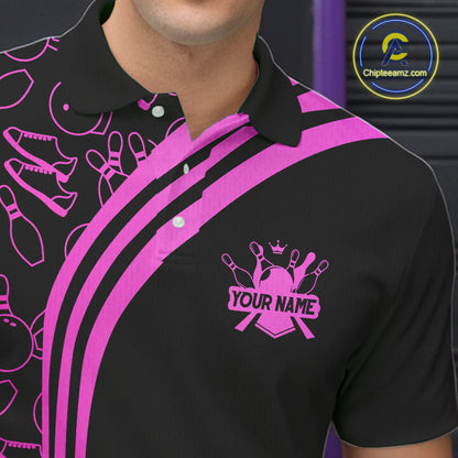 Black Mens bowling shirts Custom Pink neon team league bowling jerseys, gifts for bowlers NQS9984