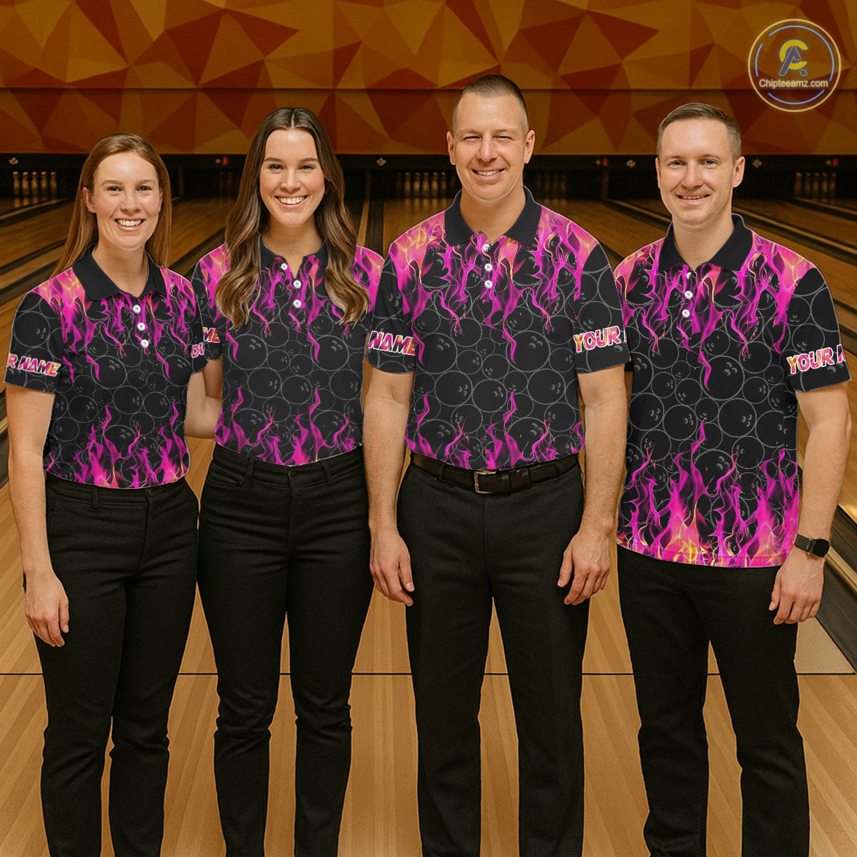 Black and Pink Flame camo Men bowling shirts Custom Flame Bowling Shirt Team Bowling Jersey NQS8304