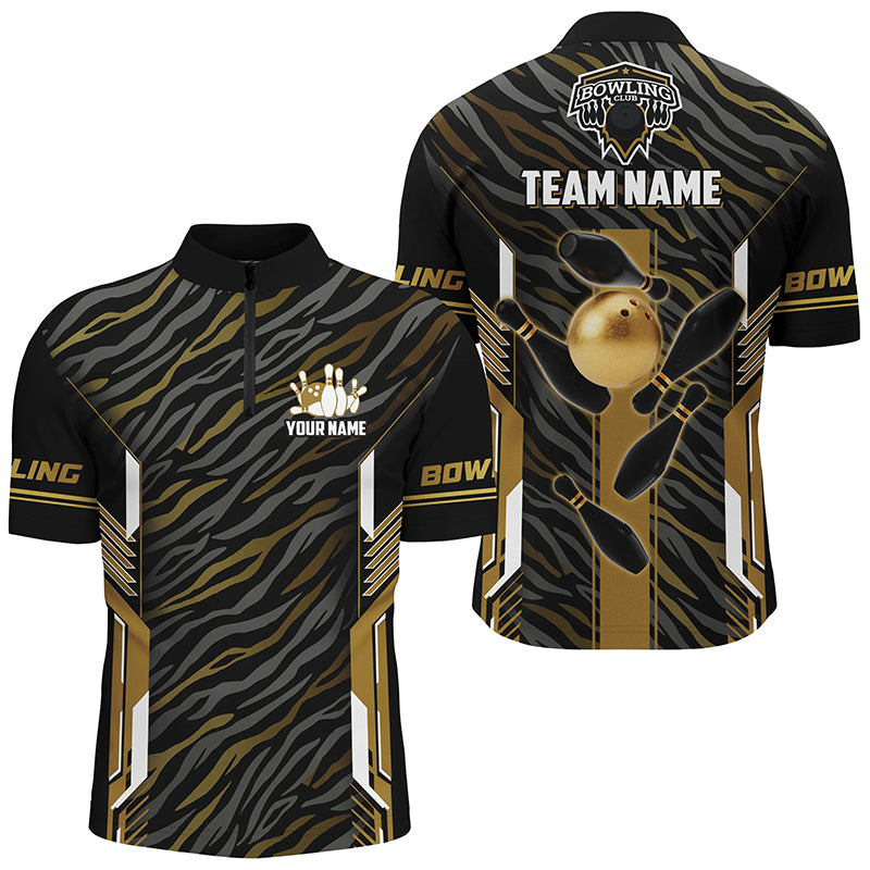Black And Gold zebra pattern Bowling Shirts For Men, Personalized Bowling Team Jerseys Bowler Outfit NQS8300