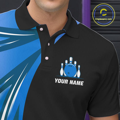 Black and Blue Bowling Ball and Pins wings Bowling Shirts for Men Custom Team Bowling Jerseys NQS10490