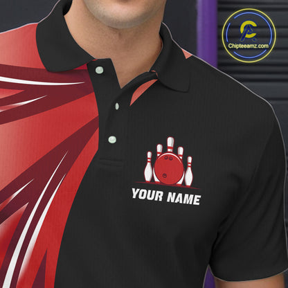 Black and Red Bowling Ball and Pins wings Bowling Shirts for Men Custom Team Bowling Jerseys NQS10491