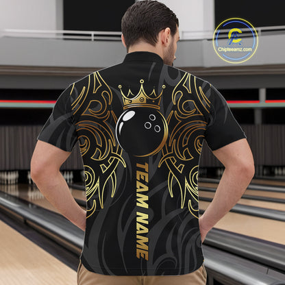 Black and Gold Dragon tribal crown Bowling ball Shirts for Men Custom Bowling Team League Jerseys NQS10903