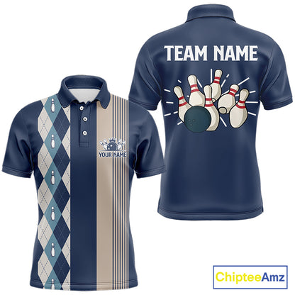 Retro Blue argyle pattern Bowling shirts For Men custom bowling team jerseys Mens Bowler Outfits NQS9411