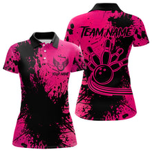 Load image into Gallery viewer, Black and Pink Womens Bowling Polo, Quarter Zip Shirts Custom Bowling Team League Jerseys NQS9570