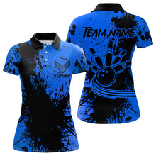 Load image into Gallery viewer, Black and Blue Womens Bowling Polo, Quarter Zip Shirts Custom Bowling Team League Jerseys NQS9571