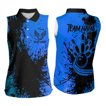 Load image into Gallery viewer, Black and Blue Women Sleeveless Polo Shirt Custom Bowling Team League Jerseys NQS9571