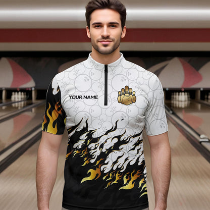 Black and White Camo Bowling Shirts For Men Custom Bowling Team League Jerseys | Gold NQS9576