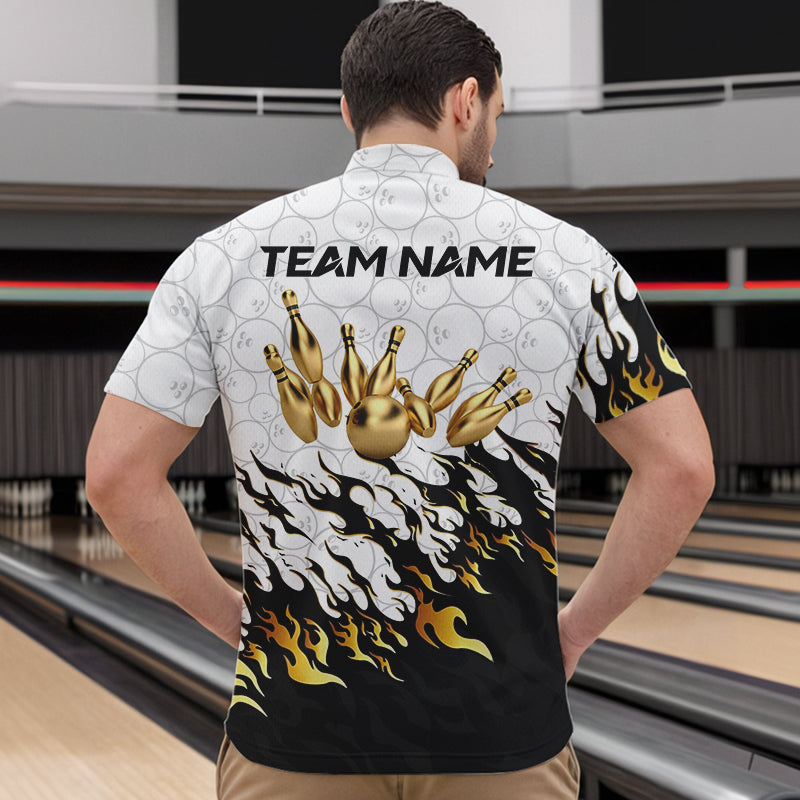 Black and White Camo Bowling Shirts For Men Custom Bowling Team League Jerseys | Gold NQS9576