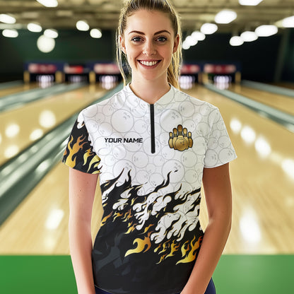 Black and White Camo Bowling Shirts For Women Custom Bowling Team League Jerseys | Gold NQS9576