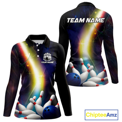 Custom Rainbow Lights Bowling Shirts For Women, Personalized bowling team jersey with name NQS10283