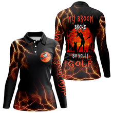 Load image into Gallery viewer, Funny black lightning Halloween golf shirt custom women golf polo shirt My broom broke so now I golf NQS6172