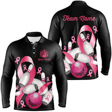 Load image into Gallery viewer, Pink ribbons Men's bowling shirt Custom Breast Cancer Awareness black team league bowling jerseys NQS8308