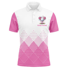 Load image into Gallery viewer, White and Pink argyle plaid pattern Men's custom golf shirts, personalized golf gifts for men NQS8310