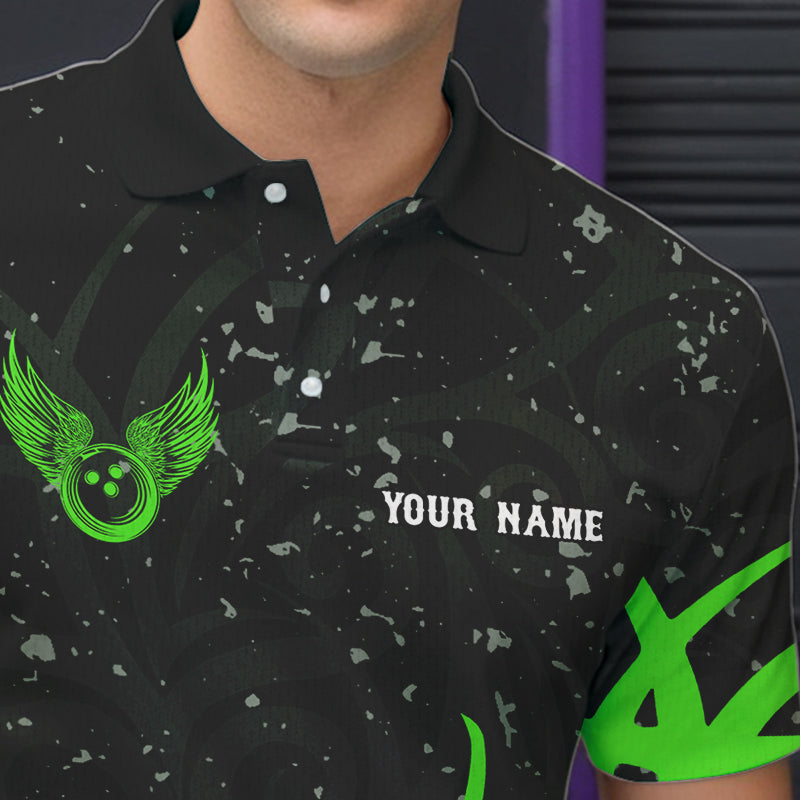 Black and Green Camo Bowling Polo, Quarter Zip Shirt For Men Custom Team Bowling Jersey bowlers outfit NQS9418