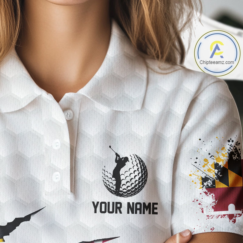 Personalized Maryland Flag Women golf polo shirts, Custom Patriotic Golf Team Shirts For ladies NQS10157