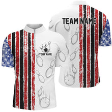 Load image into Gallery viewer, White Camo American Flag Bowling Polo, 1/4 Zip shirts for Men custom Patriotic Team Bowling Jerseys NQS8761