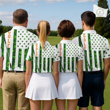 White, Green and Orange shamrock American Flag Women Golf polo shirts Custom St Patrick golf outfit NQS11297