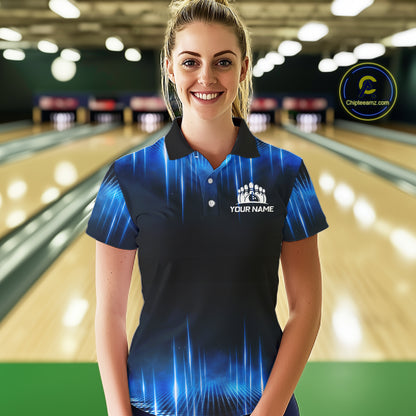 Black and Blue Bowling polo, Quarter zip Shirts for Women Custom Bowling Team jersey, Gift For Bowler NQS11299