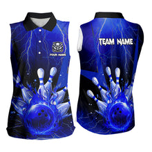 Load image into Gallery viewer, Blue Flame Lightning Thunder Bowling Sleeveless Polo Shirt For Women Custom Bowling Team Jersey NQS9425