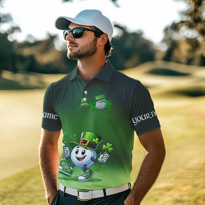 Funny Green golf ball St Patrick Day Custom Men golf polo shirts, personalized golf attire for men NQS9589