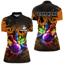 Load image into Gallery viewer, Colorful bowling jersey Polo, 1/4 Zip Shirt for Women Custom Bowling Team shirts for bowler| Orange NQS9730