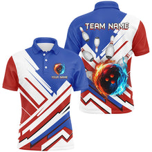 Load image into Gallery viewer, Red, White and Blue Flame Bowling Polo, Quarter Zip Shirts for Men Custom bowling team jerseys NQS7879