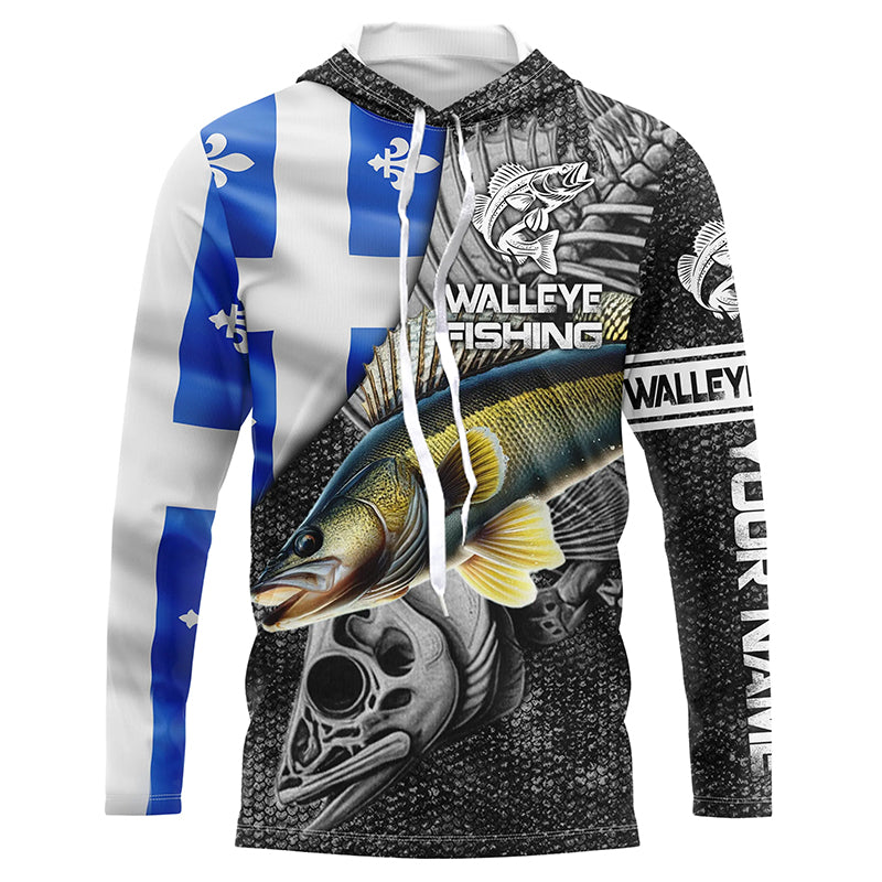 Quebec Flag walleye Fishing Custom long sleeve performance Fishing Shirts, walleye Fishing jerseys NQS4179