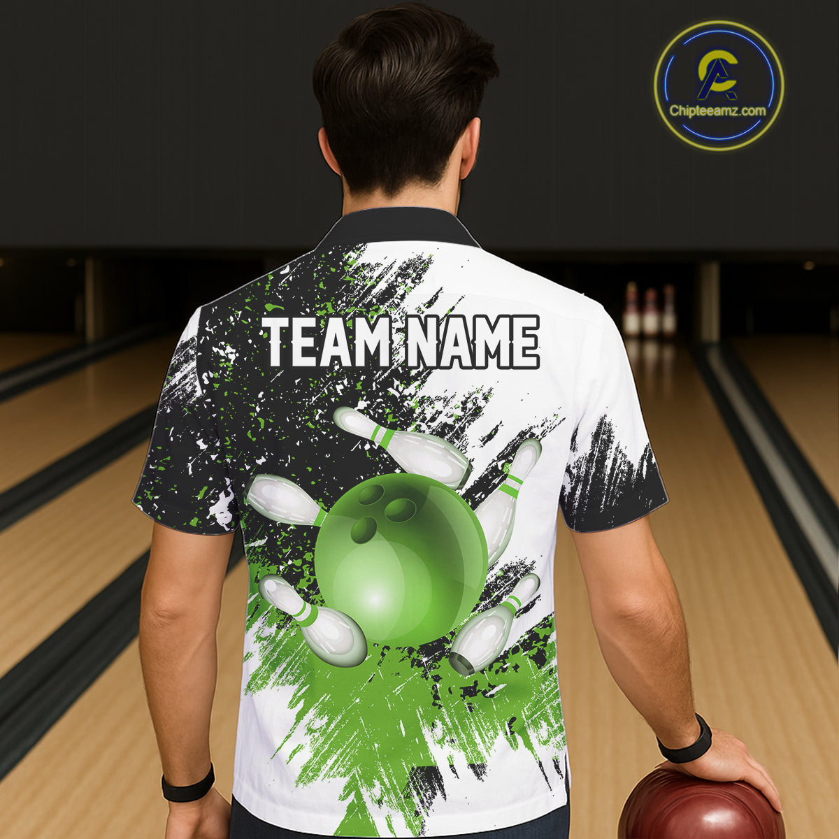 Black & White Women Bowling Hawaiian Shirt Custom bowling button-up shirt, bowling outfit | Green NQS11306