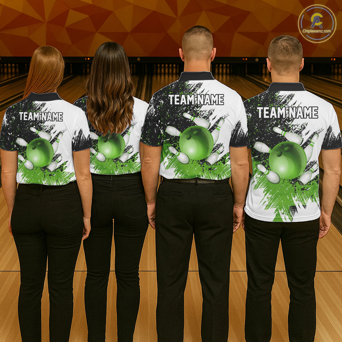 Black & White Women Bowling Polo, 1/4 Zip Shirts Custom bowling jersey, girls bowling outfit | Green NQS11306