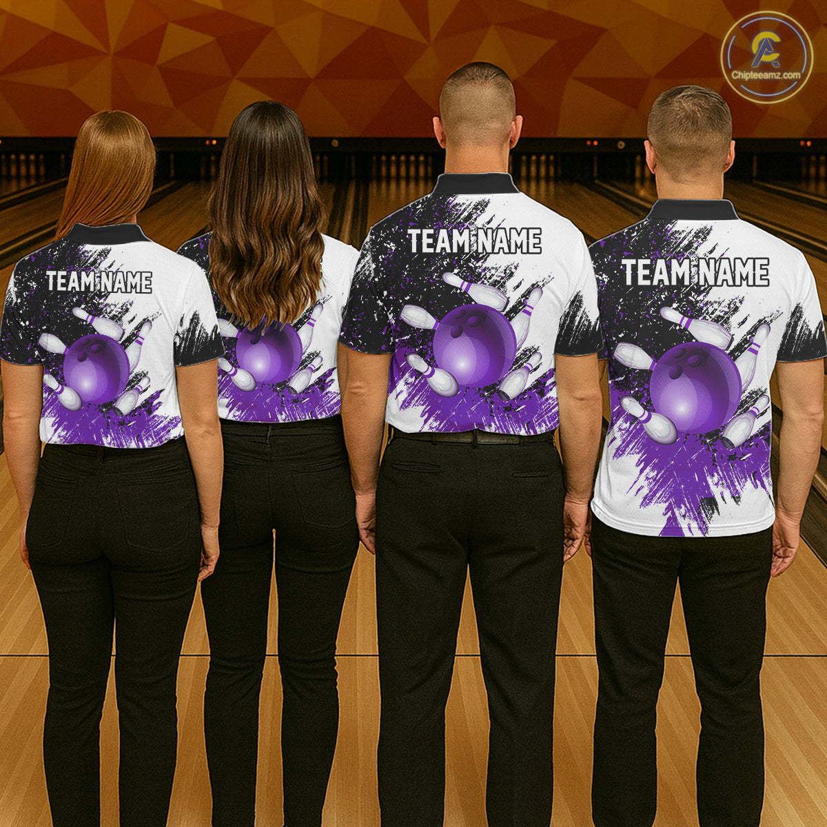Black & White Men Bowling Polo, Quarter Zip Shirt Custom bowling jersey, mens bowling outfit | Purple NQS11307