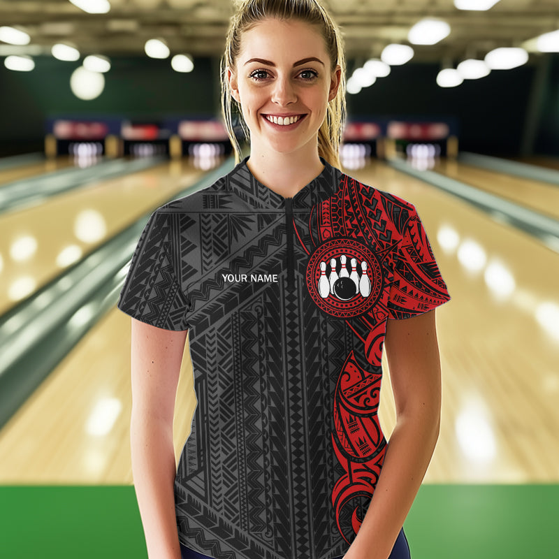 Black and Red Tribal pattern Womens Bowling Shirts Custom Bowling outfit ladies Team bowling jerseys NQS9738