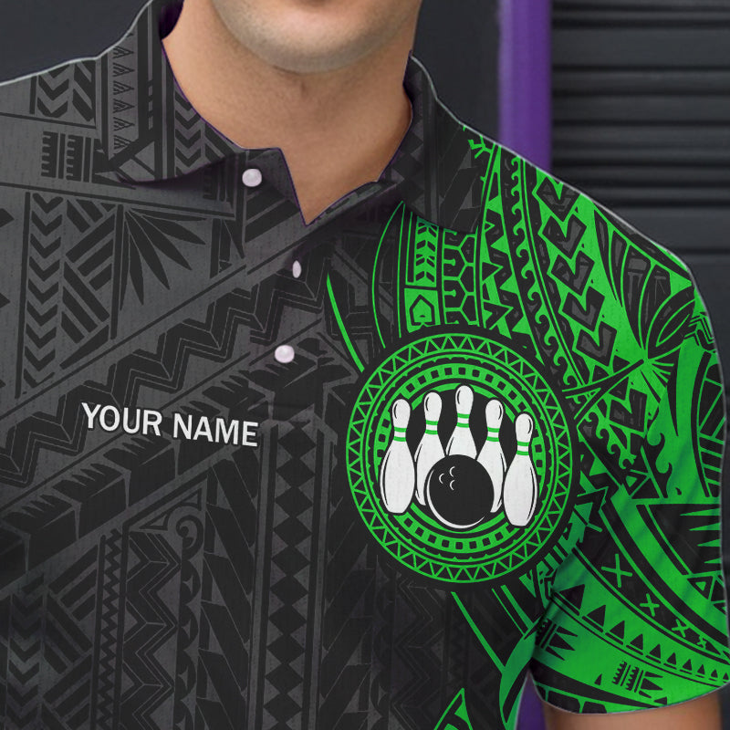 Black and Green Tribal pattern Mens Bowling Shirts Custom Bowling outfit men Team bowling league jersey NQS9739