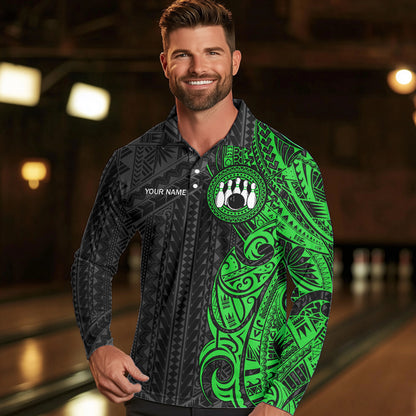 Black and Green Tribal pattern Mens Bowling Shirts Custom Bowling outfit men Team bowling league jersey NQS9739