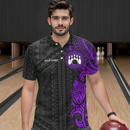 Black and Purple Tribal pattern Men Bowling Shirt Custom Bowling outfit men Team bowling league jersey NQS9740
