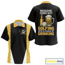 Load image into Gallery viewer, Funny Golf beer Kid golf polos shirts custom Weekend forecast golfing with a chance of drinking NQS10302