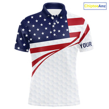 Load image into Gallery viewer, Red, White and Blue American Flag Golf polos shirts for men custom patriotic mens golf attire NQS10304