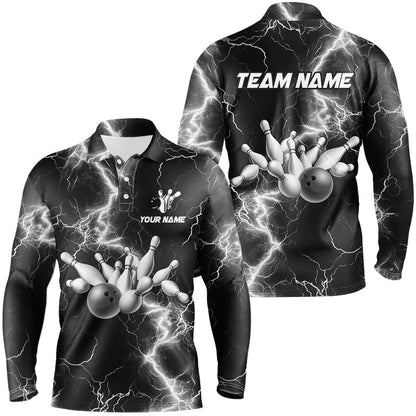 Mens bowling shirts Custom black and white lightning thunder Bowling Team Jersey, gift for team Bowler NQS8534