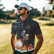 Load image into Gallery viewer, Funny Skull Reaper Lightning Flame Golf Polo Shirts For Men custom Golf &amp; Beer That's why I'm here NQS10932