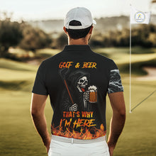 Load image into Gallery viewer, Funny Skull Reaper Lightning Flame Golf Polo Shirts For Men custom Golf &amp; Beer That's why I'm here NQS10932