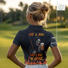 Load image into Gallery viewer, Funny Skull Reaper Lightning Flame Golf Polo Shirts For Women custom Golf &amp; Beer That's why I'm here NQS10932
